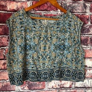 Free People Green Boxy Embellished Blouse
